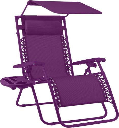 Folding Zero Gravity Recliner Patio Lounge Chair w/ Canopy, Side Tray - Lot 273