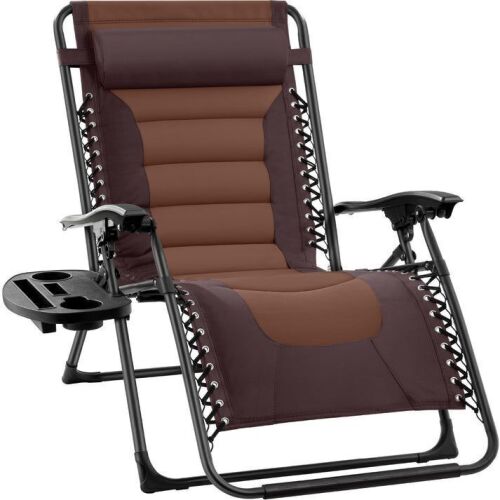 Oversized Padded Zero Gravity Chair, Folding Recliner w/ Headrest, Side Tray - Lot 690