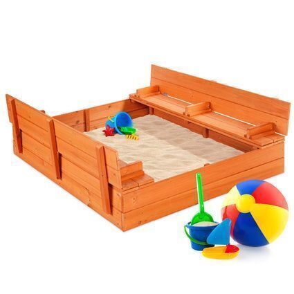 Kids Cedar Sandbox w/ Sand Screen, 2 Benches - 47x47in - Lot 182