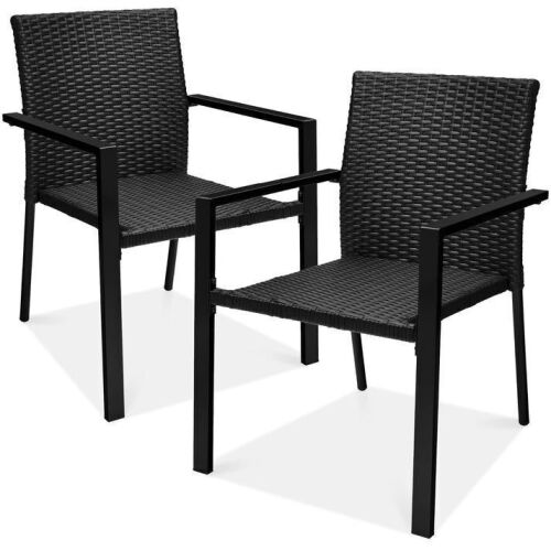 Set of 2 Stackable Wicker Chairs w/ Armrests, Steel Accent Furniture - Lot 247