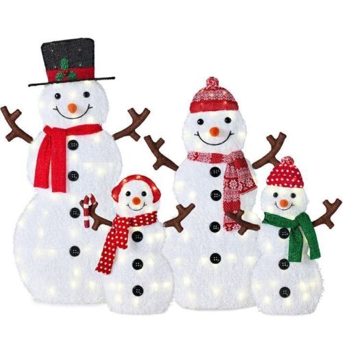 2D Lighted Snowman Family Set Outdoor Yard Decor w/ Twinkling LED Lights - Lot 694