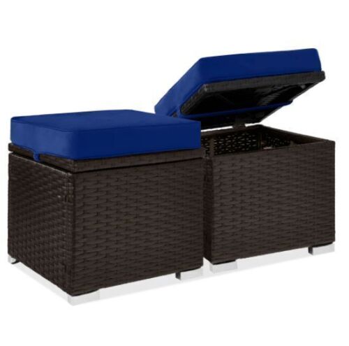 Set of 2 Wicker Ottomans, Multipurpose w/ Removable Cushions, Steel Frame - Lot 197