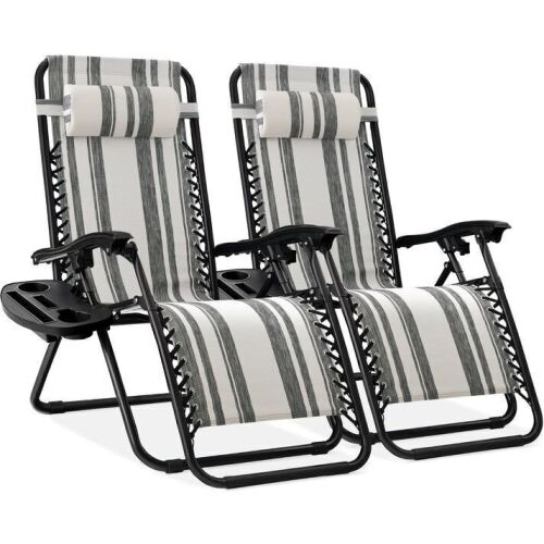 Set of 2 Adjustable Zero Gravity Patio Chair Recliners w/ Cup Holders - Lot 199