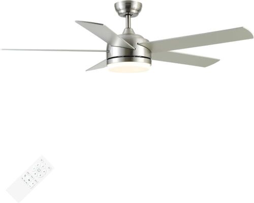 YUHAO 52 Inch Brushed Nickel Ceiling Fan with Light and Remote Control - Lot 243