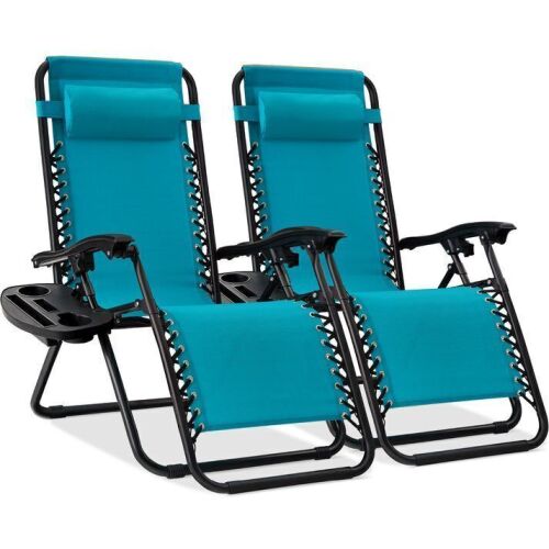 Set of 2 Adjustable Zero Gravity Patio Chair Recliners w/ Cup Holders - Lot 195