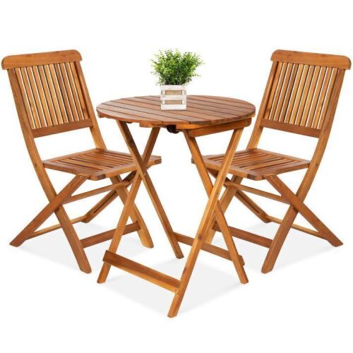 3-Piece Acacia Wood Bistro Set w/ Folding Table, 2 Chairs - Lot 83