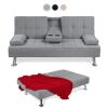 Linen Upholstered Convertible Sofa Bed Futon w/ 2 Cupholders - Thumbnail 1