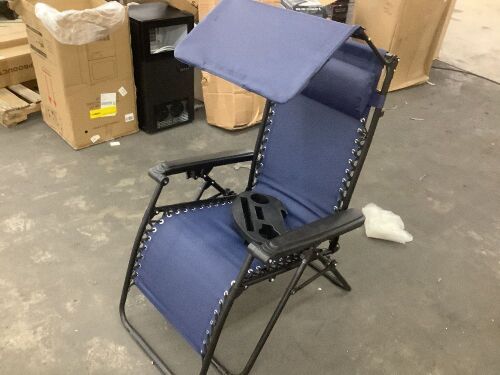 Folding Zero Gravity Recliner Patio Lounge Chair w/ Canopy, Side Tray - Lot 426