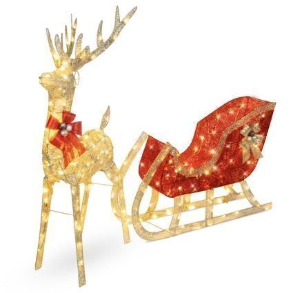 Lighted Christmas Reindeer & Sleigh Outdoor Decor Set w/ LED Lights - Lot 428