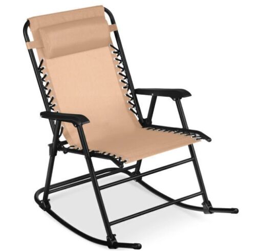 Folding Outdoor Zero Gravity Rocking Lounge Chair w/ Headrest Pillow - Lot 336