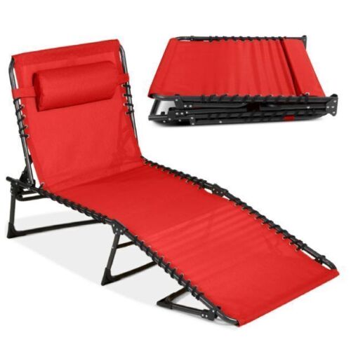 Portable Patio Chaise Lounge Chair Outdoor Recliner w/ Pillow - Lot 236