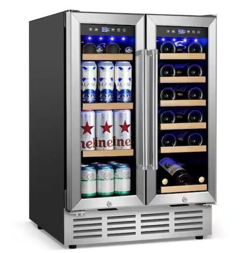 24 in. Dual Zone 18-Wine Bottles and 88-Cans Beverage and Wine Cooler in Stainless Steel with Adjustable Feet, Frostless - Lot 6JF