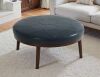 Uixe Navy Blue Leather Round Ottoman - Thumbnail 1