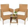 3-Piece Outdoor Patio Wicker Bistro Set w/ Side Storage Table - Thumbnail 1