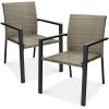 Set of 2 Stackable Wicker Chairs w/ Armrests, Steel Accent Furniture - Thumbnail 1