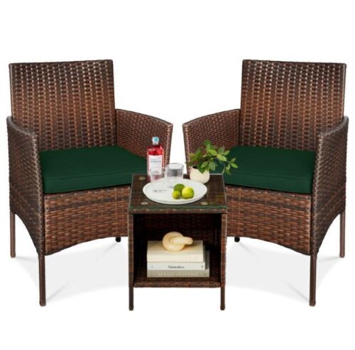 3-Piece Outdoor Patio Wicker Bistro Set w/ Side Storage Table - Lot 109