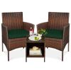 3-Piece Outdoor Patio Wicker Bistro Set w/ Side Storage Table - Thumbnail 1