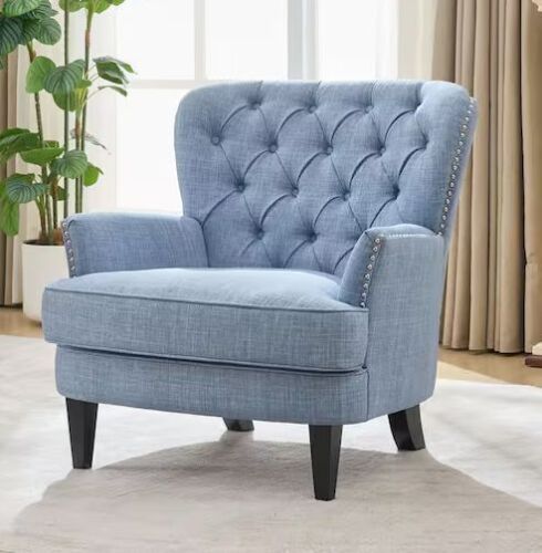 Noble House Tafton Light Blue Fabric Club Chair with Tufted Cushions - Lot 51JF