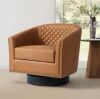 Coffee PU Leather Upholstered 360° Swivel Arm Chair with Nailhead Trim - Thumbnail 1