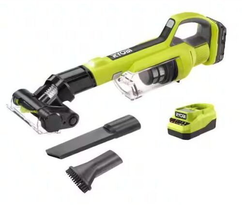 RYOBI ONE+ 18V Cordless Hand Vacuum with Powered Brush Kit with 2.0 Ah Battery and Charger - Lot 63JF