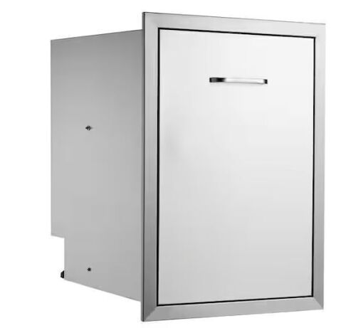 Pull Out Trash Drawer 17.7 in. W x 22.8 in. Silver Raised Style Trash Bin Stainless Steel 1 Trash Access Drawer - Lot 44JF