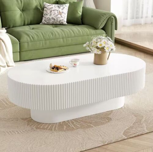 Harper & Bright Designs 43.3 in. White Oval Wood Coffee Table with 6.8" Thick Tabletop - Lot 48JF