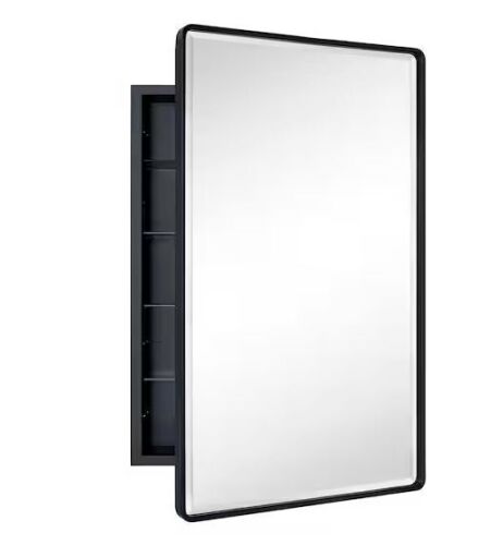 TEHOME Farmhouse 24 in. W x 36 in. H Recessed Rectangular Metal Framed Bathroom Medicine Cabinets with Mirror in Matte Black - Lot 143