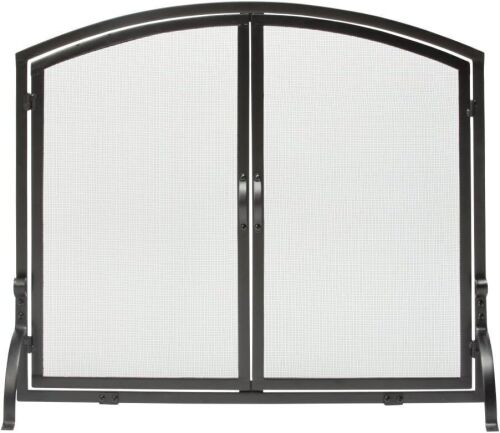 UniFlameLarge Single Panel Black Wrought Iron Fireplace Screen with Doors, 44" x 34" - Lot 145