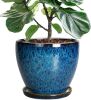 10 Inch Ceramic Planter Pot with Drainage Hole and Saucer - Thumbnail 1