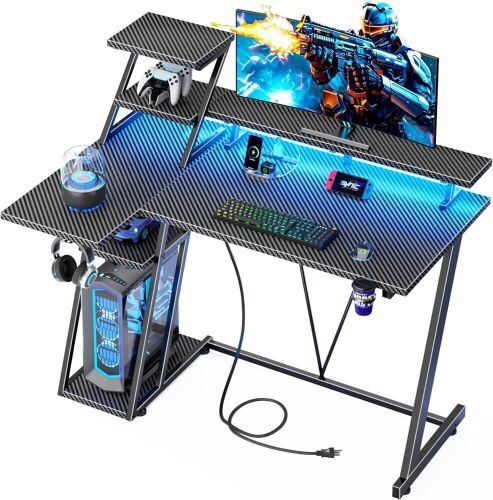 39 Inch Gaming Desk with LED Lights & Power Outlet - Lot 250