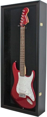 DisplayGifts 42" Electric Guitar Display Case Cabinet Shadow Box with Guitar Hanger Stand - Lot 499