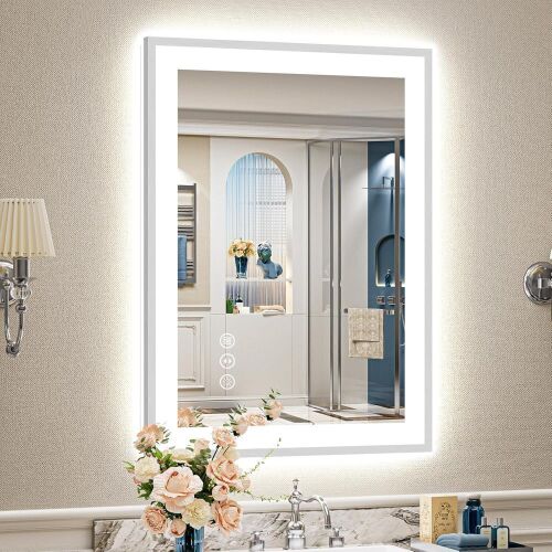 AWANDEE 24x36 Brushed Nickel LED Bathroom Mirror - Lot 313