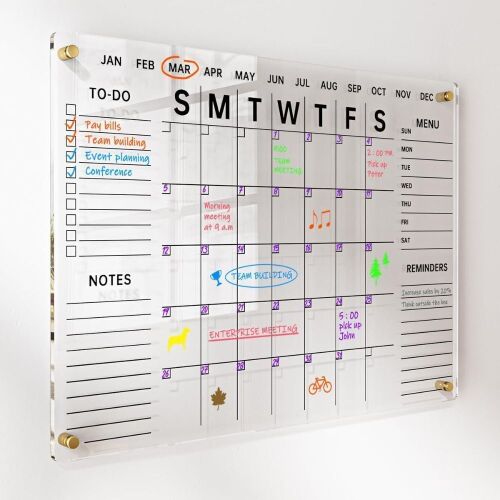 Acrylic Wall Calendar with Dry Erase Surface, 28" x 20" - Lot 515