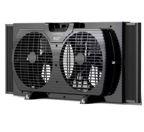 Comfor Zone 9 in. Electric Twin Window Fan with 3 Fan Speeds, 22 in. Diameter, Quiet Setting, Black - Lot 810JF