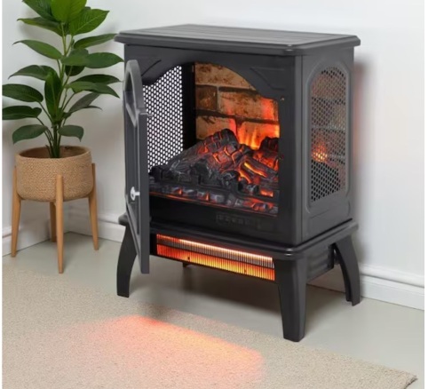 ToolCat 18 in. Freestanding Infrared Quartz 400 sq. ft. Electric Fireplace Stove 3D Flame, Remote Control in Black - Lot 819JF