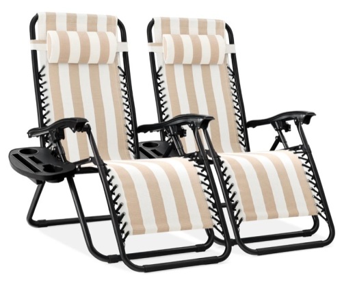 Set of 2 Adjustable Zero Gravity Patio Chair Recliners w/ Cup Holders - Lot 821