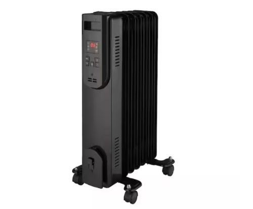 Konwin 1500-Watt Black Indoor Electric Oil-Filled Radiator Convection Radiant Space Heater with Remote Control for Living Space - Lot 843JF