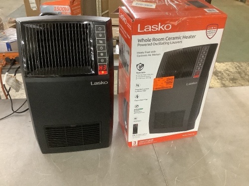 Lasko 1500-Watt 20 in. Black Electric Console Ceramic Space Heater with Tip-Over Switch, Adjustable Louvers, Timer - No Remote - Lot 853JF