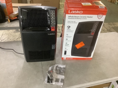 Lasko 1500-Watt 20 in. Black Electric Console Ceramic Space Heater with Tip-Over Switch, Adjustable Louvers, Timer, Remote - Lot 855JF