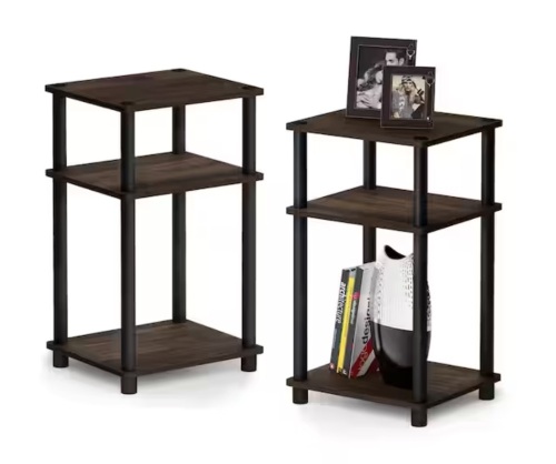 Furinno Just 3-Tier 22.8 in. Columbia Walnut Turn-N-Tube End Table (2-Pack) - Lot 872JF