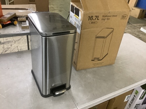 Home Zone Living 4.4 Gal. Stainless Steel Step-On Kitchen Trash Can with Soft Close Lid and Slim Shape - Lot 877JF