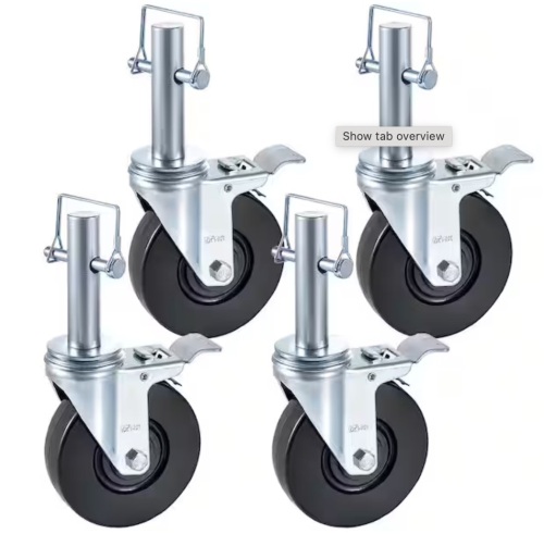 Vevor Baker Scaffold Wheel 5 in. Scaffolding Rubber Wheel Dual Locking Heavy Duty Casters 280 lbs. Capacity Per Wheel (4 Pack) - Lot 898JF
