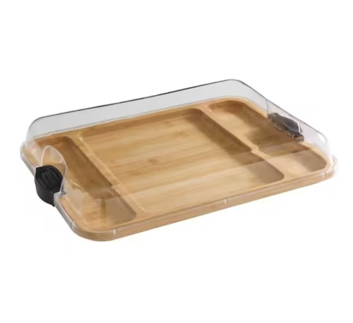 Farberware 12 in. L x 16 in. W x 2.95 in. H Build-A-Board Acacia Cutting Board W/3 Compartments and Clear Locking Lid - Lot 900JF