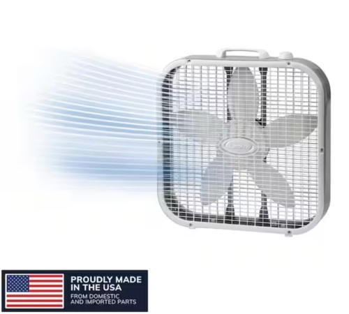 Lasko 20 in. 3 Speed Air Circulating Box Fan for Home in White with Save Smart Technology, 1820 CFM and Carry Handle - Lot 920JF