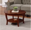 Convenience Concepts American Heritage 30 in. Mahogany Round Veneer Top Coffee Table with Shelf - Thumbnail 1