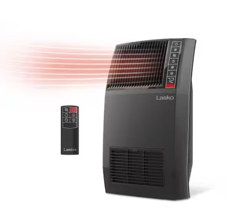 Lasko 1500-Watt 20 in. Black Electric Console Ceramic Space Heater with Tip-Over Switch, Adjustable Louvers, Timer, Remote - Lot 935JF