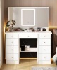 FUFU&GAGA White Modern Makeup Vanity Desk 9 Drawers Wood Dressing Table With 3 Mirrors, Hidden Storage Shelves, LED Lighted - Thumbnail 1