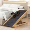 PATHOSIO PETS Adjustable Dog Ramp for Bed - Foldable Wooden Ramp for Dogs to Get on Bed, Couch, or Car with 16.5" Wide Walking Space (Walnut Wood with Gray Carpet, Large) - Thumbnail 1