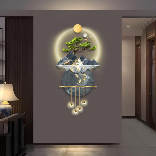 LED Light Decor Wall Art, 3D Art Wall Decor with Light, Decors Walls Sculptures Large 3D Art, Decors Walls Sculptures Lighting Modern, Plug-in Power Supply, Blue D - Lot 4277