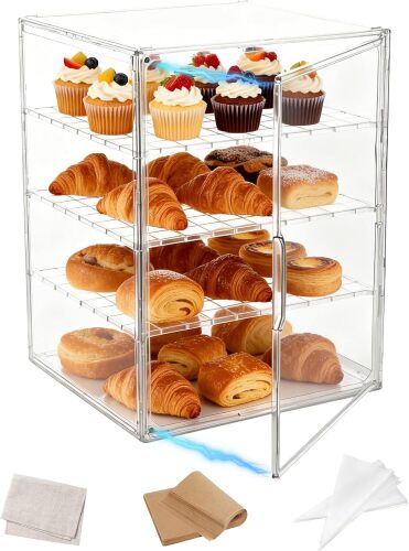 Large Pastry Display Case, 4-Layer Adjustable Corner Bread Box for Kitchen Countertop, Bread Storage Container with Magnetic Door - Lot 4324